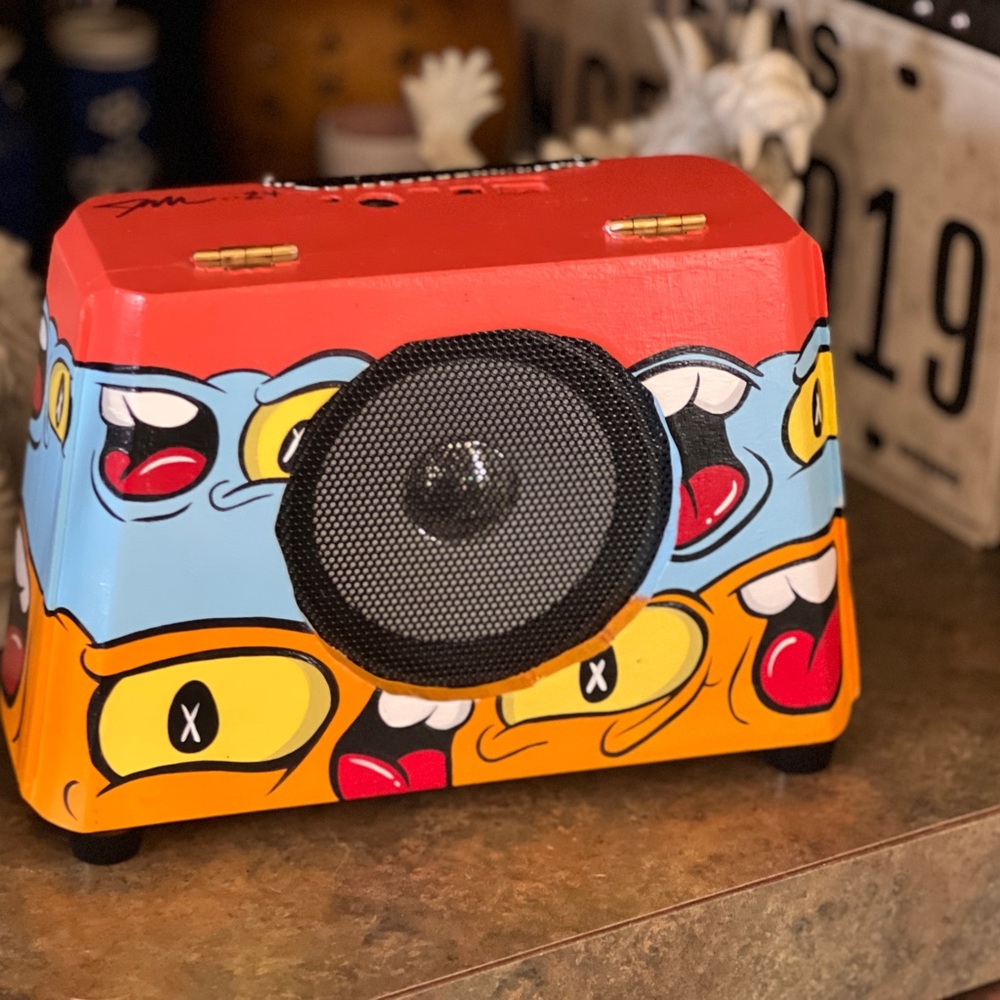 Custom hand painted Portable Bluetooth Speaker - by Oklahoma artist Thrumyeyes